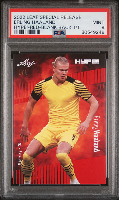 PSA 9 Erling Haaland 2022 Leaf Hype! #94 Red Blank Back 1/1 Rare Trading Card
