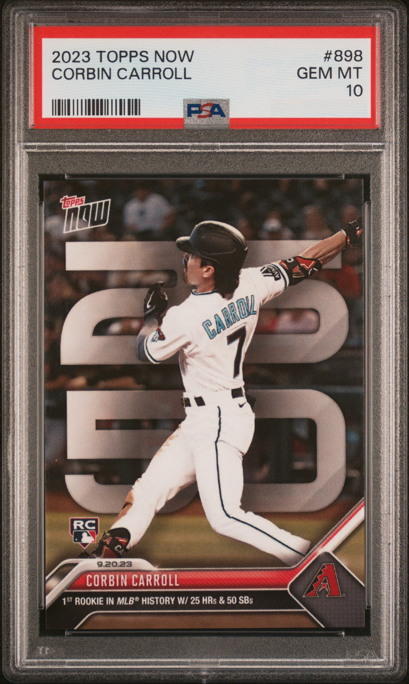 PSA 10 Corbin Carroll 2023 Topps Now #898 25 HR, 50 SB Rookie Card