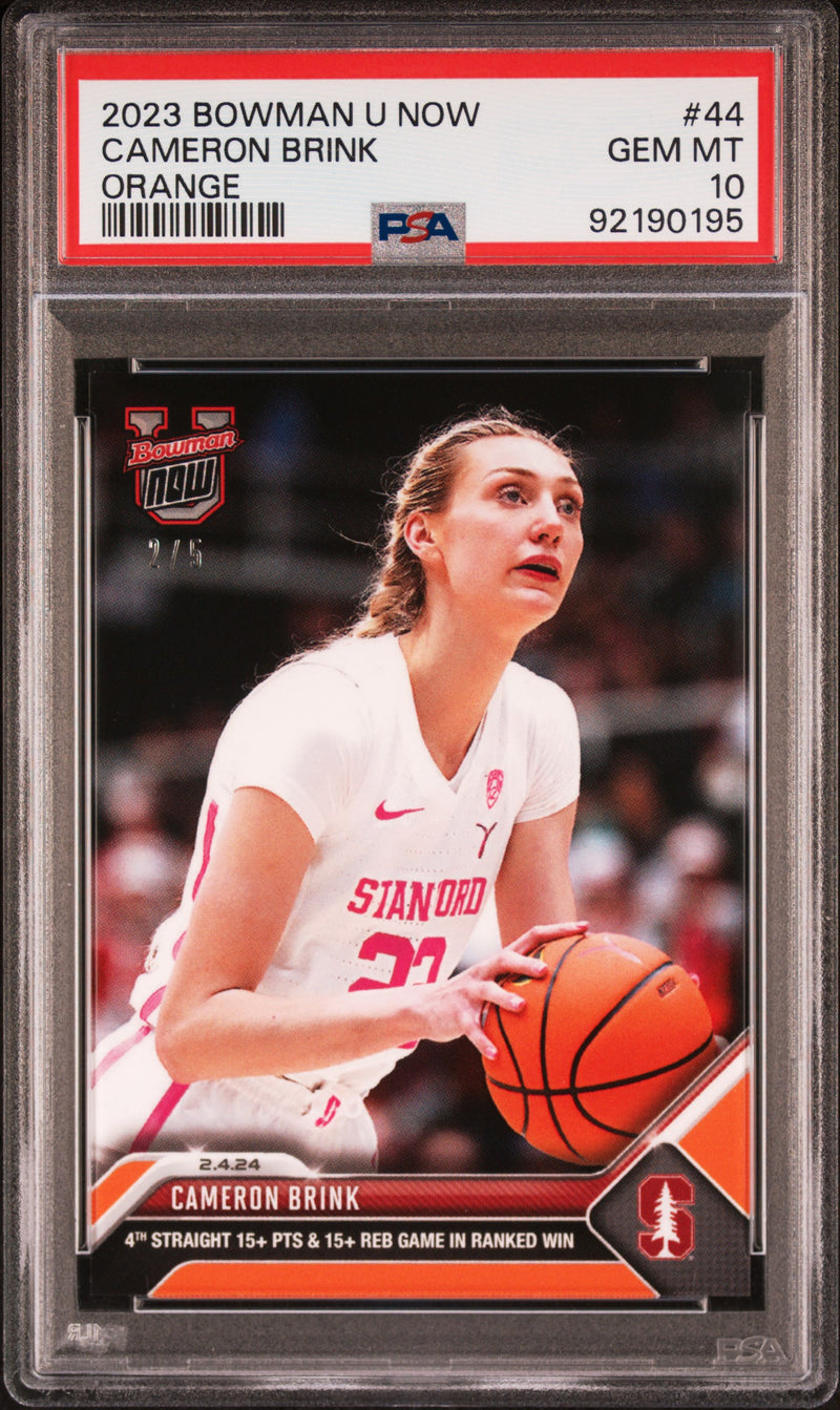 PSA 10 Cameron Brink 2023 Bowman University Now #44 Orange SP #2/5 Rookie Card Stanford Cardinal