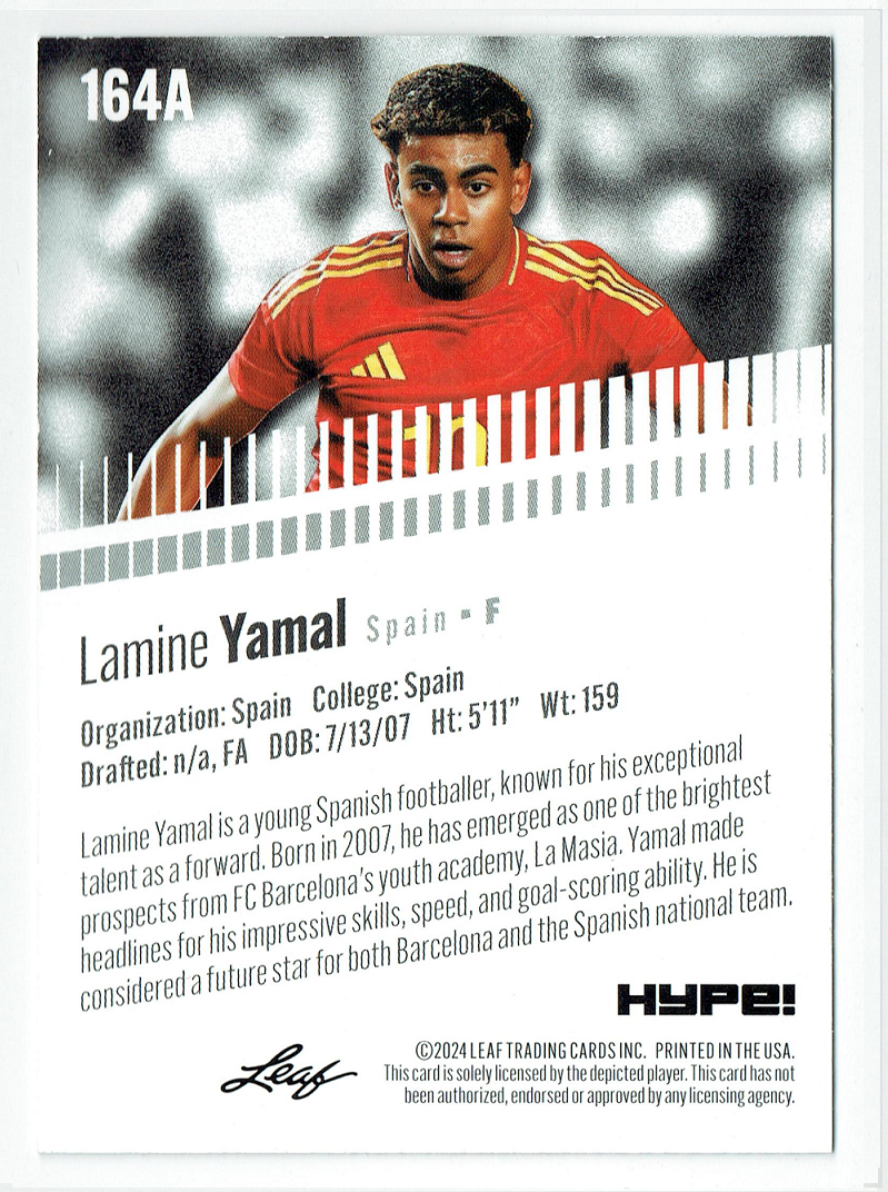 Mint Lamine Yamal 2024 Leaf HYPE! #LH-164A Only 5000 Made Spain Rookie Card
