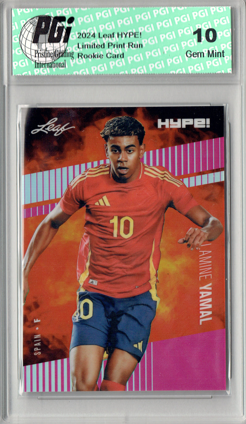 Lamine Yamal Rookie Card 2024 Leaf HYPE! Metal #HM-10 Pink Only 10 Made PGI 10 Gem Mint Spain Soccer