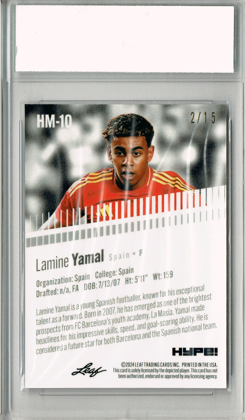 Lamine Yamal Rookie Card 2024 Leaf HYPE! Metal #HM-10 Purple Only 15 Made PGI 10 Gem Mint Spain Soccer