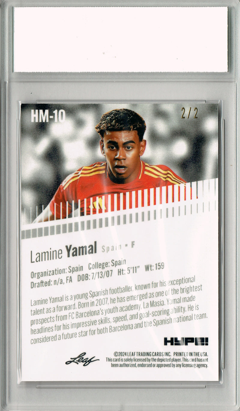 Lamine Yamal Rookie Card 2024 Leaf HYPE! Metal #HM-10 Red #2/2 Made PGI 10 Gem Mint Spain Soccer