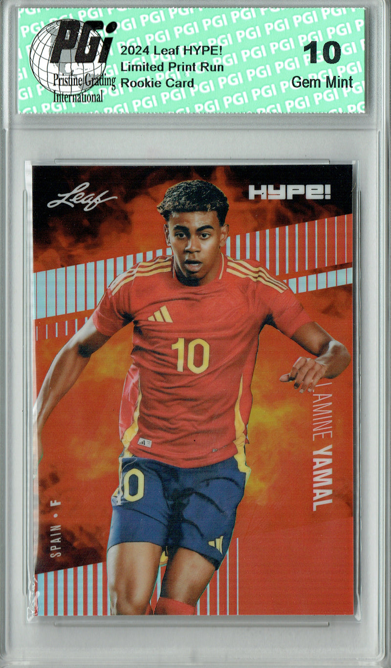 Lamine Yamal Rookie Card 2024 Leaf HYPE! Metal #HM-10 Red #2/2 Made PGI 10 Gem Mint Spain Soccer