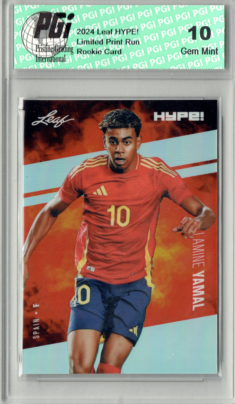 Lamine Yamal Rookie Card 2024 Leaf HYPE! #HM-10 Metal Jersey #10/25 Silver, PGI 10, Barcelona FC Soccer