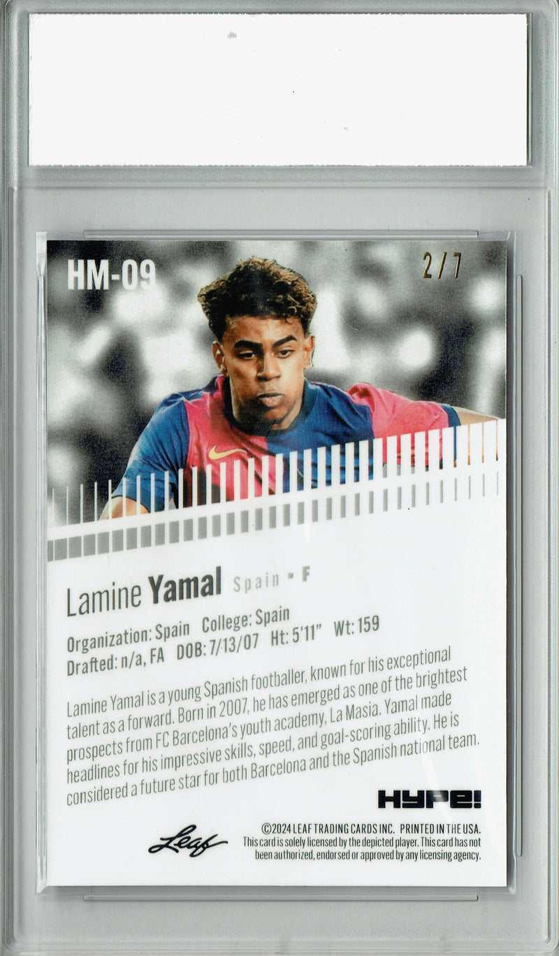 Lamine Yamal Rookie Card 2024 Leaf HYPE! Metal #HM-09 Black Only 7 Made PGI 10 Gem Mint Barcelona Soccer
