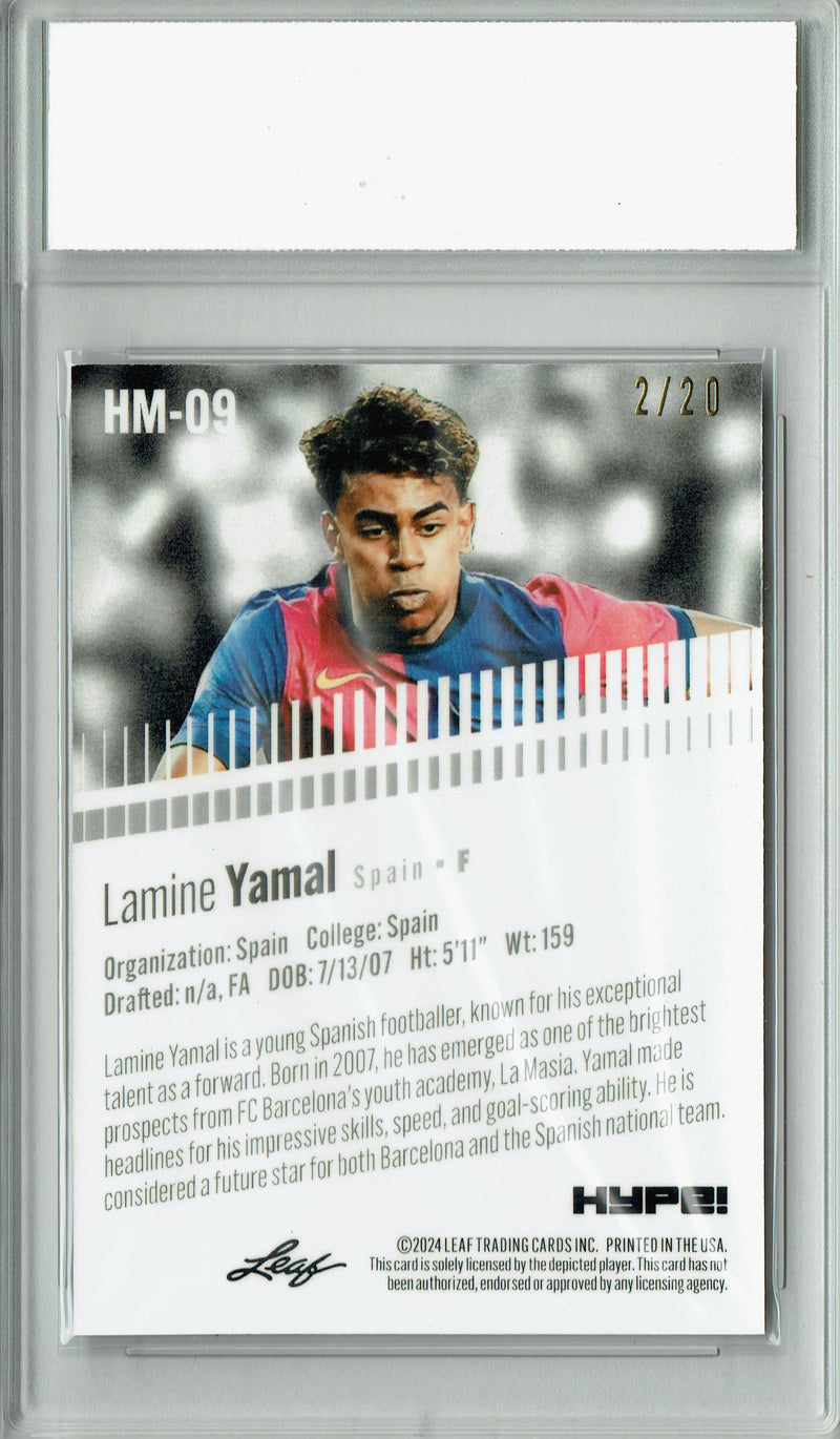 Lamine Yamal Rookie Card 2024 Leaf HYPE! Metal #HM-09 Blue Only 20 Made PGI 10 Gem Mint Barcelona Soccer