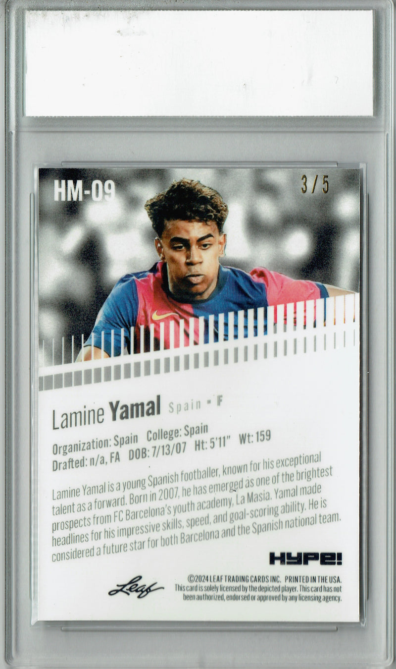 Lamine Yamal Rookie Card 2024 Leaf HYPE! Metal #HM-09 Green Only 5 Made PGI 10 Gem Mint Barcelona Soccer