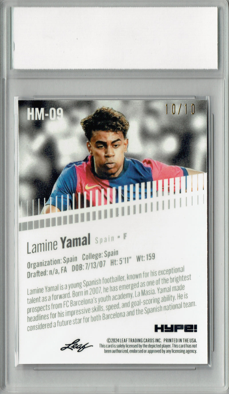Lamine Yamal Rookie Card 2024 Leaf HYPE! #HM-09 Metal Double Jersey #10/10 Pink, PGI 10, Barcelona FC Soccer