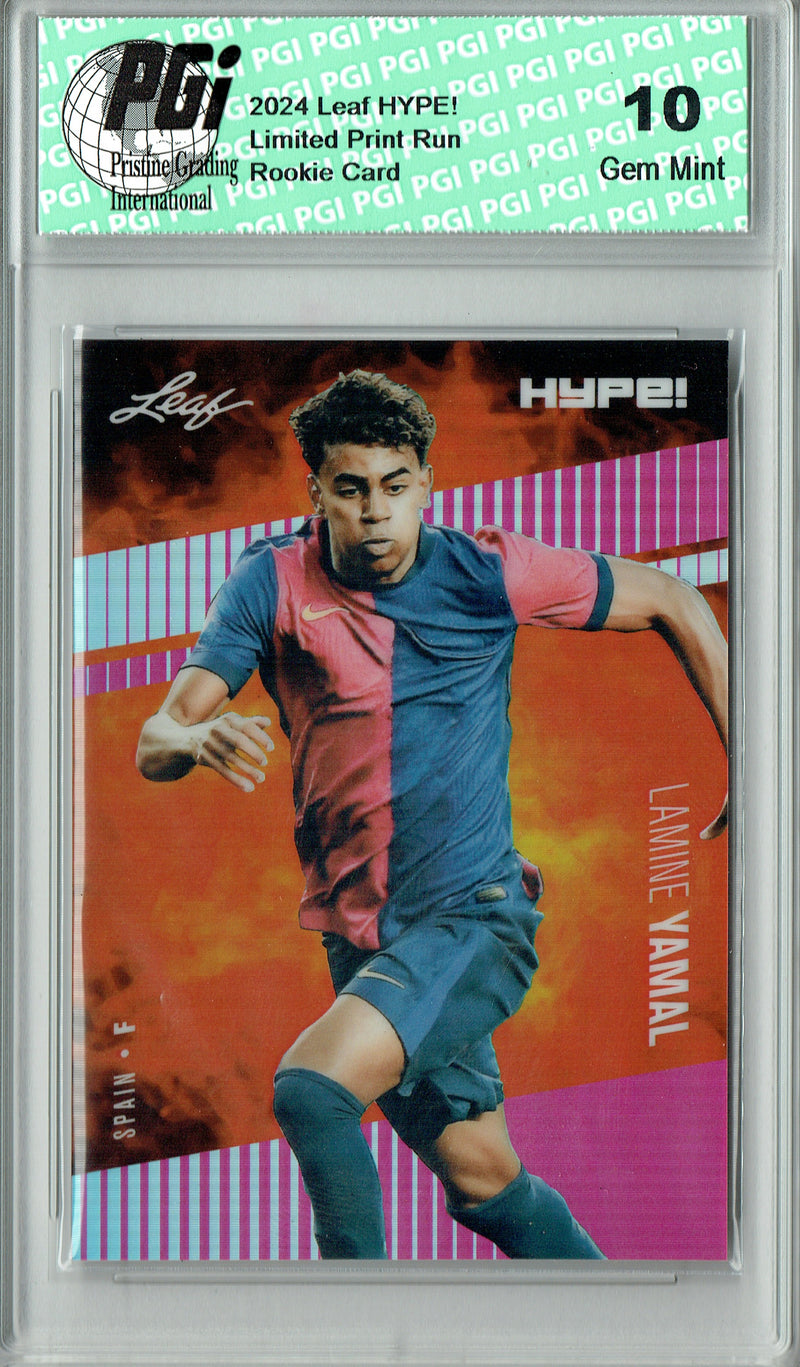 Lamine Yamal Rookie Card 2024 Leaf HYPE! #HM-09 Metal Double Jersey #10/10 Pink, PGI 10, Barcelona FC Soccer