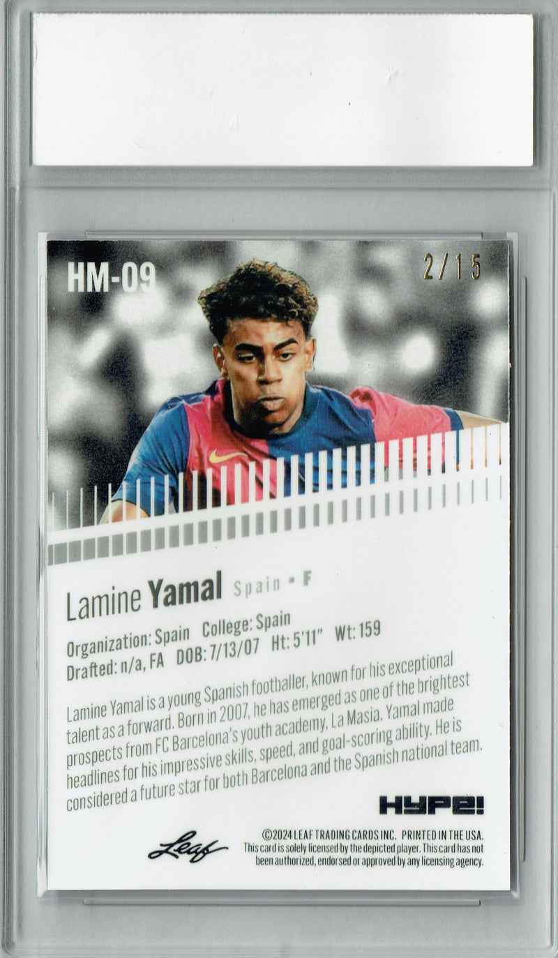 Lamine Yamal Rookie Card 2024 Leaf HYPE! Metal #HM-09 Purple Only 15 Made PGI 10 Gem Mint Barcelona Soccer