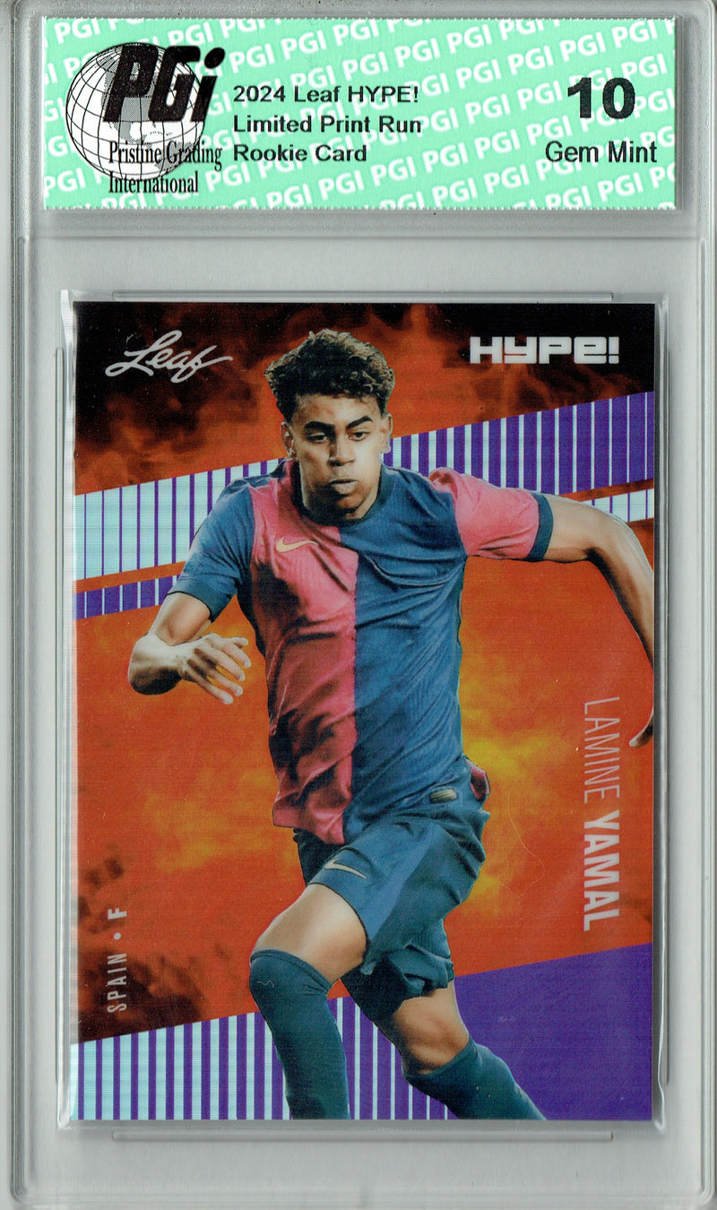 Lamine Yamal Rookie Card 2024 Leaf HYPE! #HM-09 Metal The #1/15 Purple, PGI 10, Barcelona FC Soccer