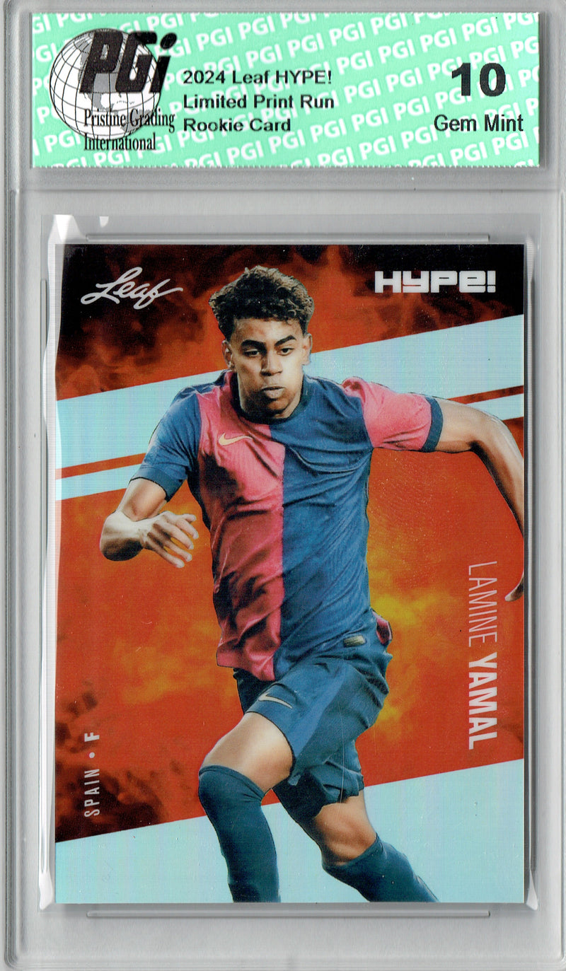 Lamine Yamal Rookie Card 2024 Leaf HYPE! #HM-09 Metal Jersey #10/25 Silver, PGI 10, Barcelona FC Soccer