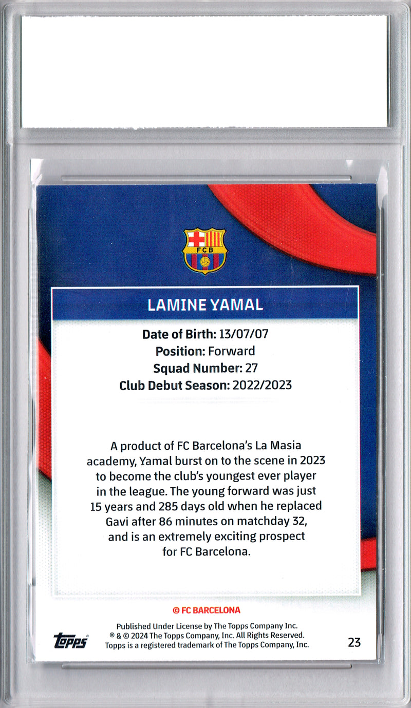 Lamine Yamal Rookie Card 2024 Topps Barcelona Team Set #23, PGI 10, Barcelona Soccer
