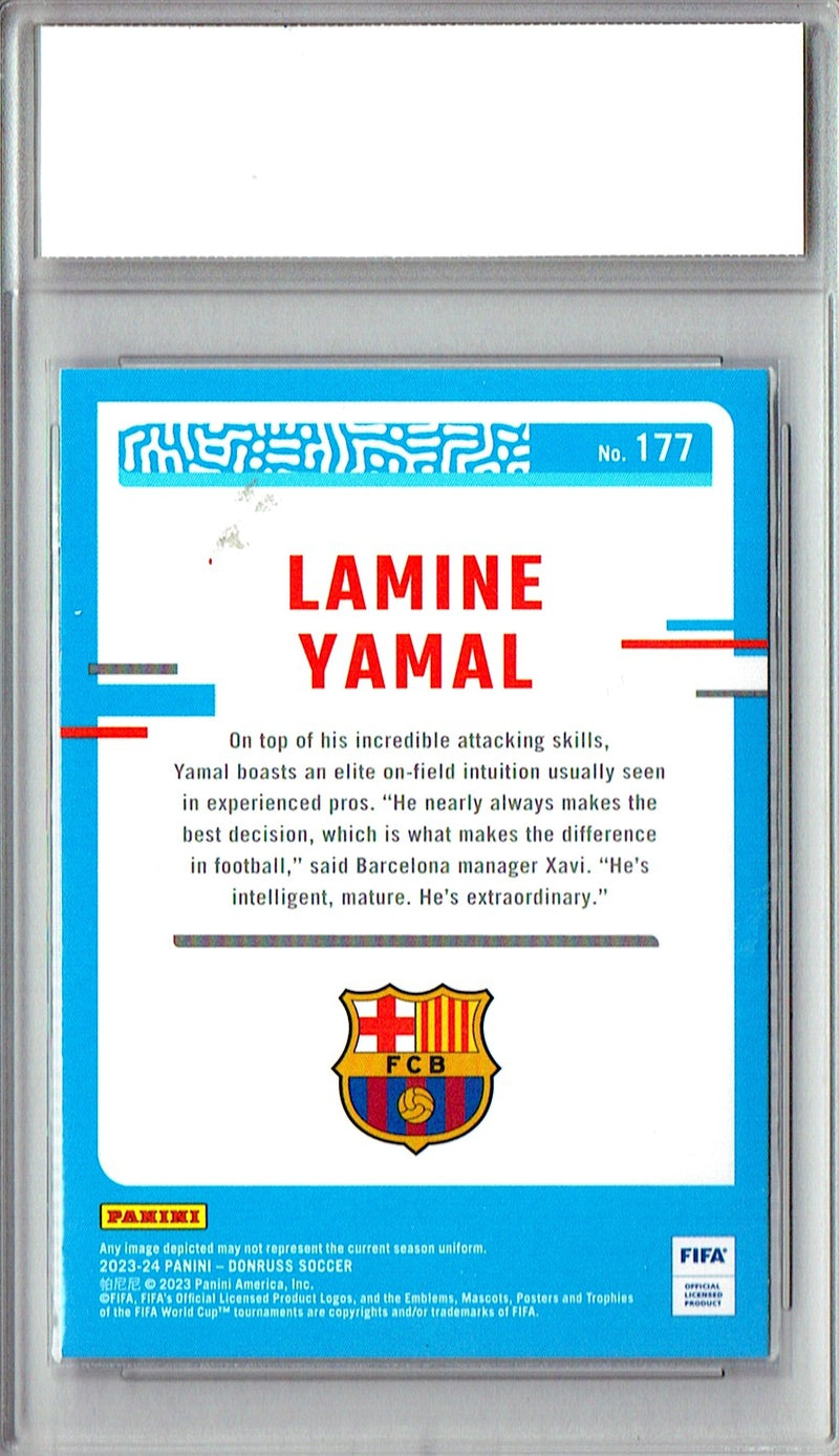 Lamine Yamal Rookie Card 2023 Donruss #177 PRISTINE, PGI 10, Barcelona Soccer