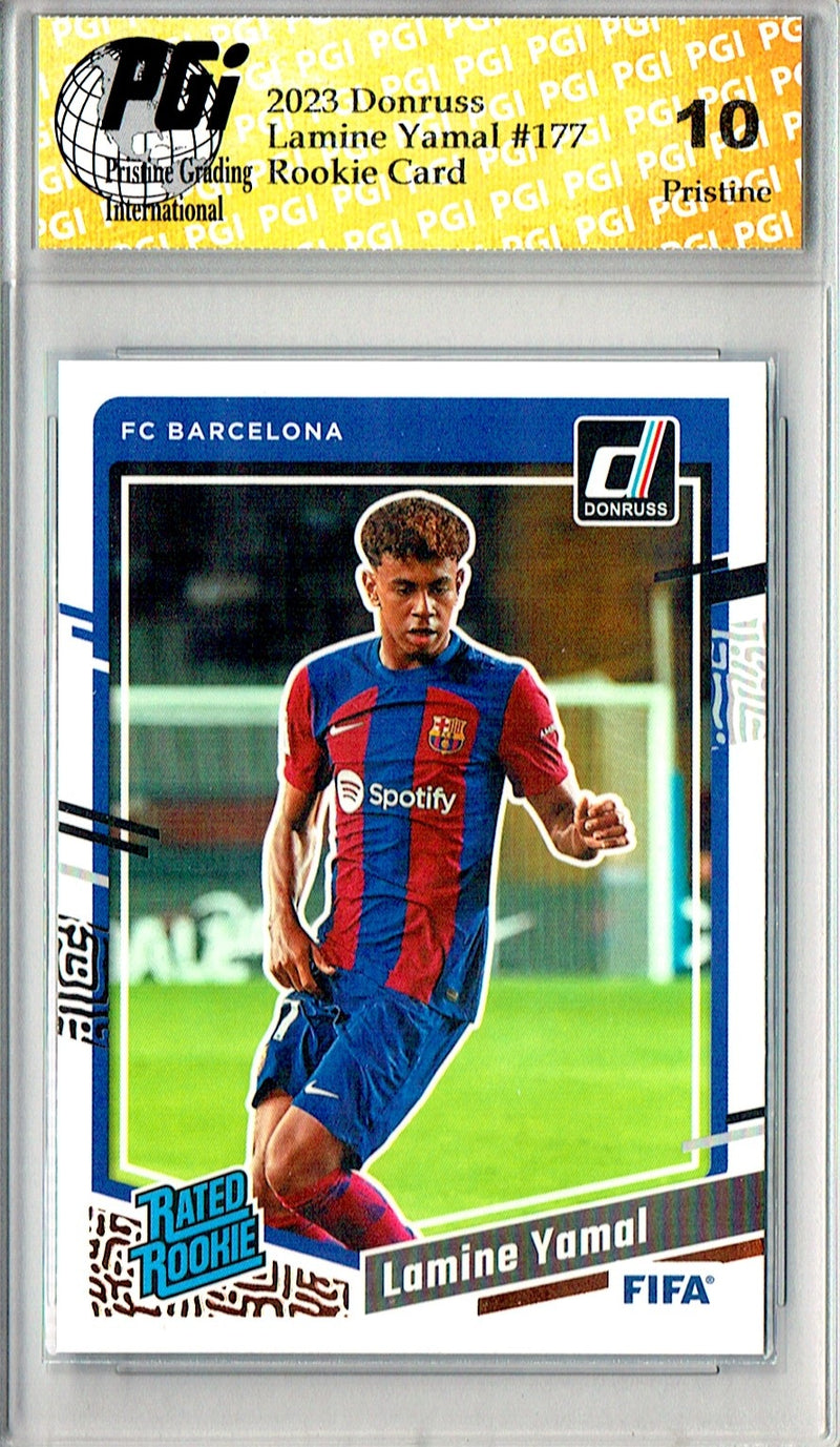 Lamine Yamal Rookie Card 2023 Donruss #177 PRISTINE, PGI 10, Barcelona Soccer