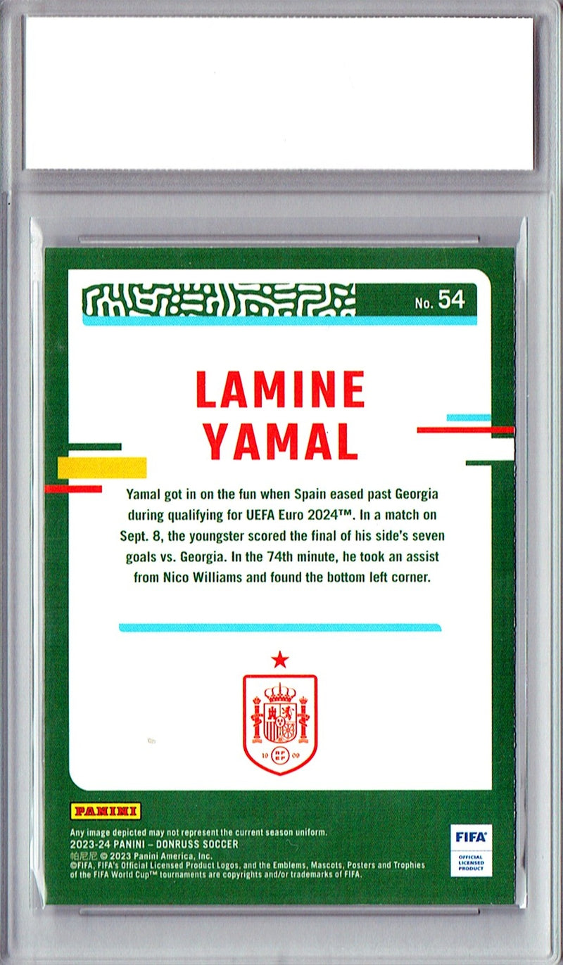 Lamine Yamal Rookie Card 2023 Donruss #54 PRISTINE, PGI 10, Barcelona Soccer