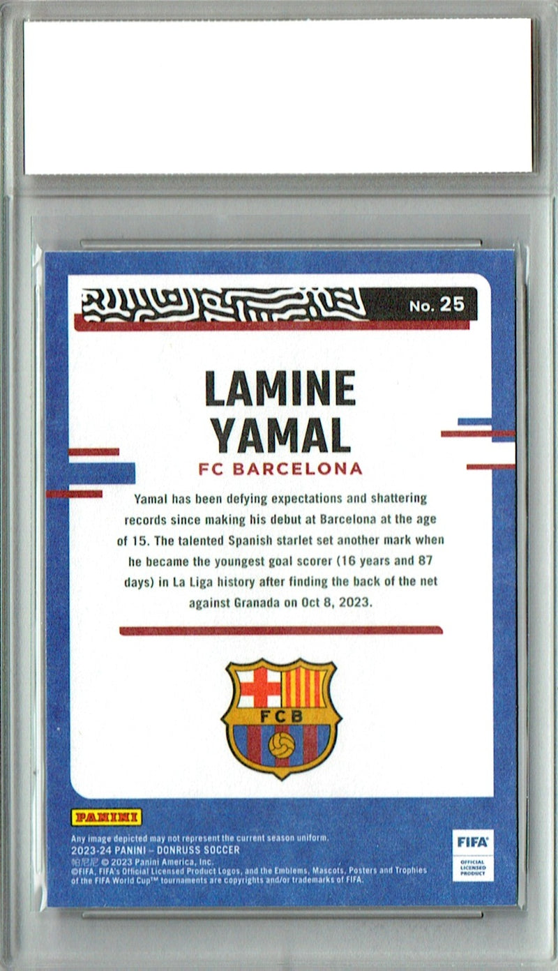 Lamine Yamal Rookie Card 2023 Donruss The Rookies #25 PRISTINE, PGI 10, Barcelona Soccer
