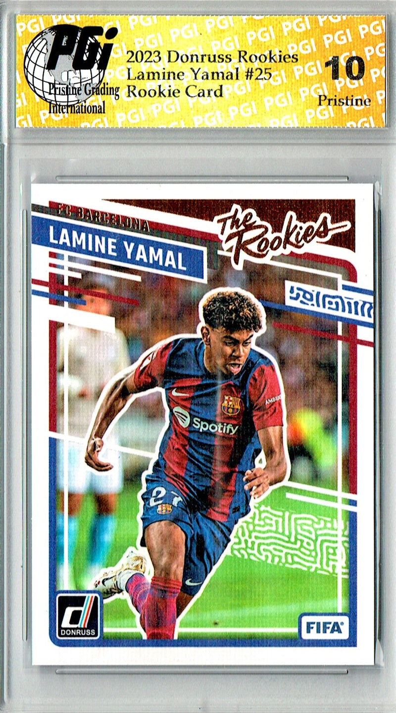 Lamine Yamal Rookie Card 2023 Donruss The Rookies #25 PRISTINE, PGI 10, Barcelona Soccer