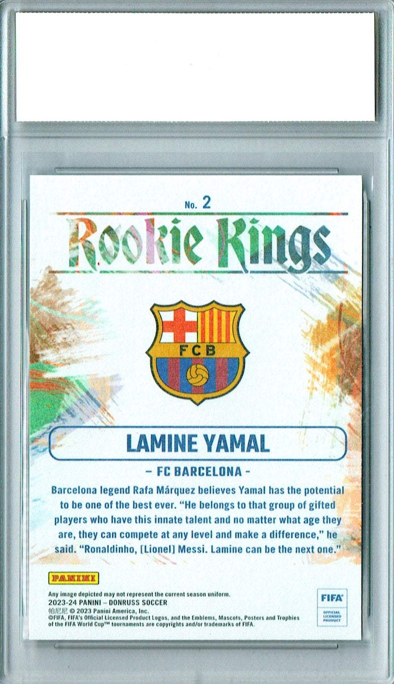 Lamine Yamal Rookie Card 2023 Donruss Rookie Kings #2 PRISTINE, PGI 10, Barcelona Soccer