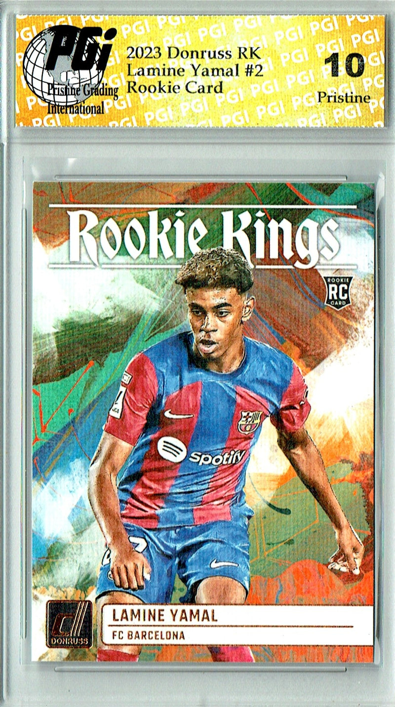 Lamine Yamal Rookie Card 2023 Donruss Rookie Kings #2 PRISTINE, PGI 10, Barcelona Soccer