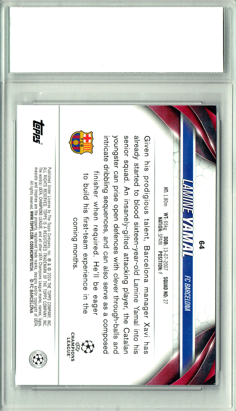 Lamine Yamal Rookie Card 2023 Topps #64 Champions League Japan, PGI 9, Barcelona Soccer