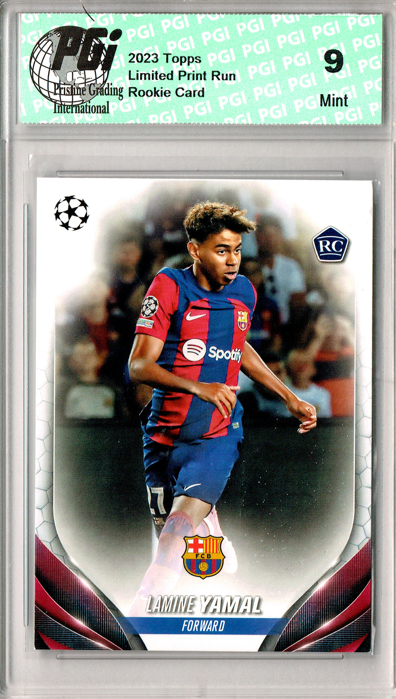 Lamine Yamal Rookie Card 2023 Topps #64 Champions League Japan, PGI 9, Barcelona Soccer