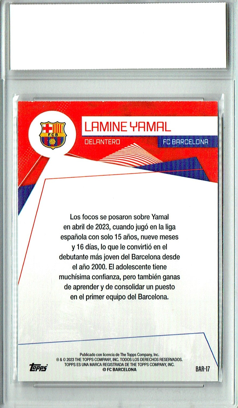 Lamine Yamal Rookie Card 2023 Topps #BAR-17 PRISTINE, PGI 10, Barcelona Soccer