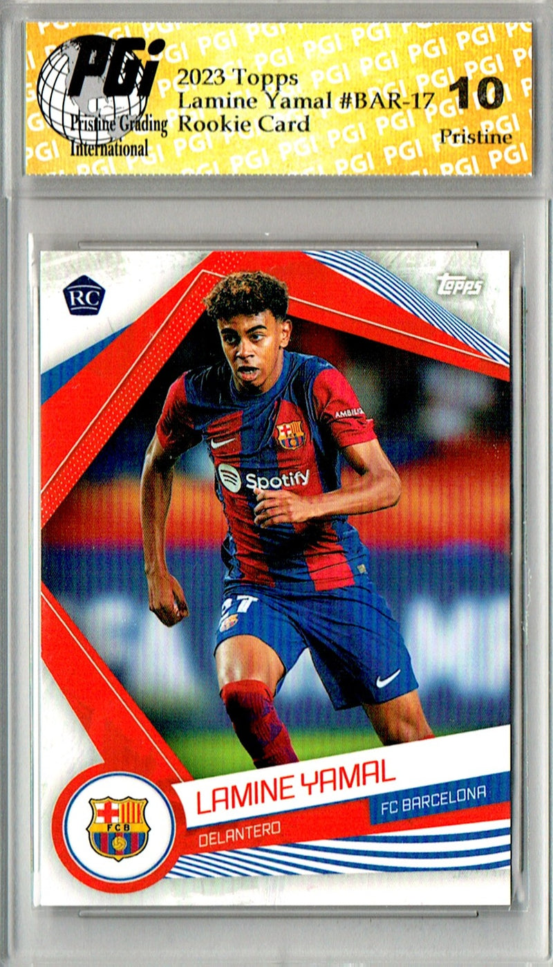Lamine Yamal Rookie Card 2023 Topps #BAR-17 PRISTINE, PGI 10, Barcelona Soccer