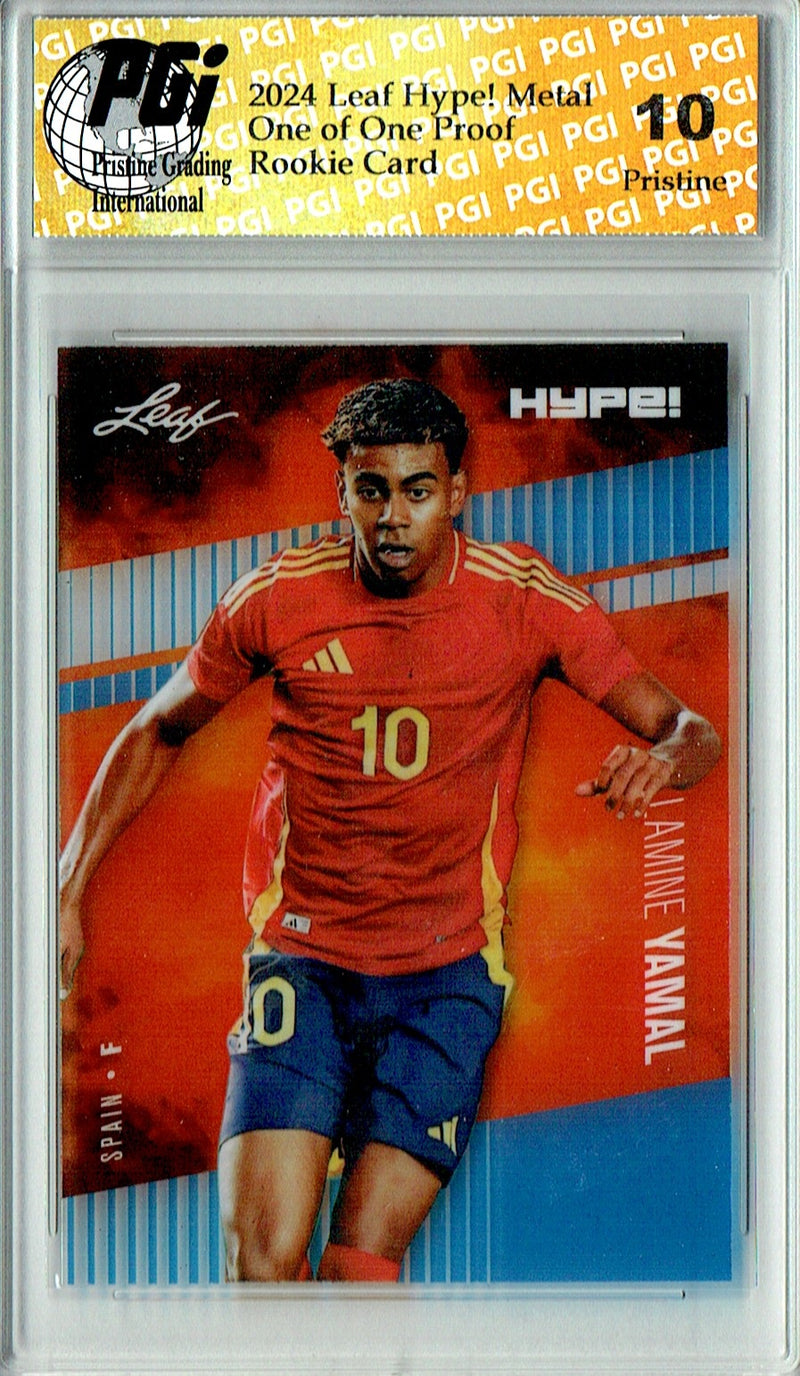 Lamine Yamal 2024 Leaf HYPE! Metal #HM-10 Blue 1/1 Proof Rookie Card PGI 10