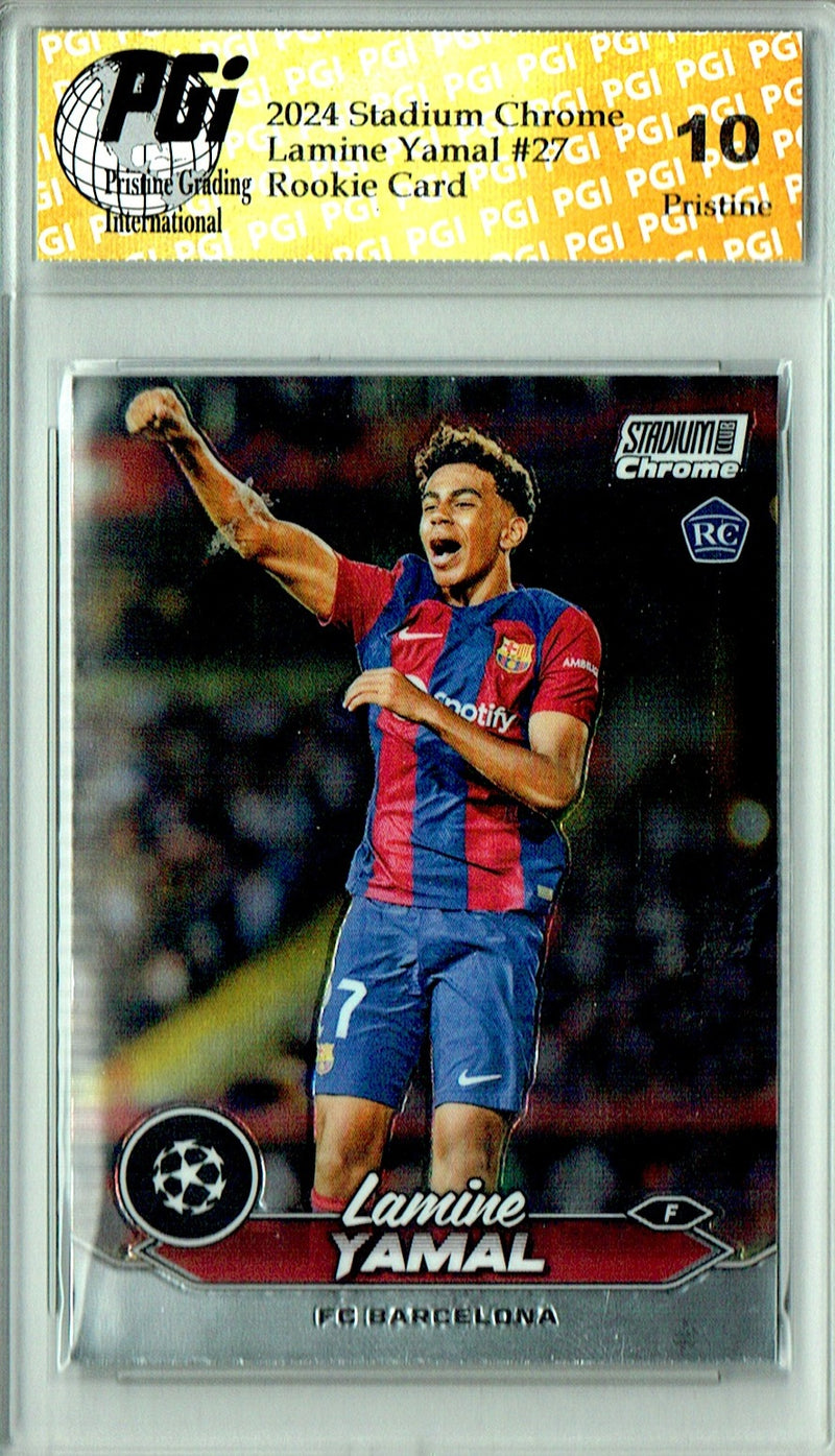 Lamine Yamal Rookie Card 2024 Stadium Club Chrome #27 PRISTINE, PGI 10, Barcelona Soccer