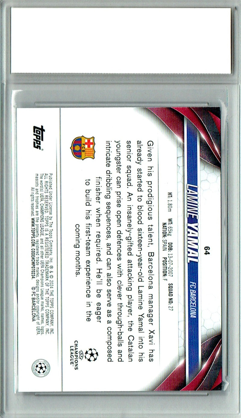 Lamine Yamal Rookie Card 2024 Topps #64 PRISTINE, PGI 10, Barcelona Soccer