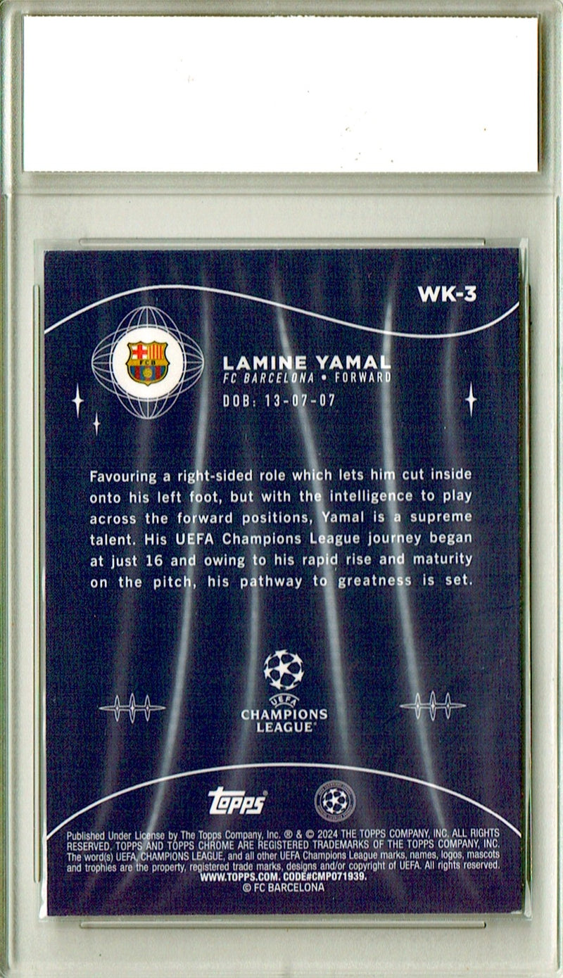 Lamine Yamal Rookie Card 2024 Topps Chrome #WK-3 PRISTINE, PGI 10, Barcelona Soccer