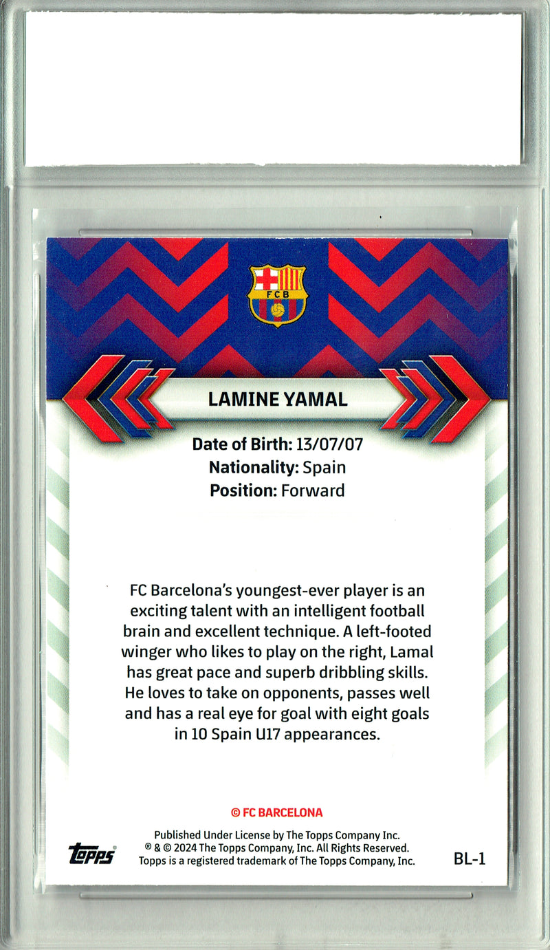 Lamine Yamal Rookie Card 2024 Topps Barcelona Team Set #BL-1 Blaugrana, PGI 10, Barcelona Soccer