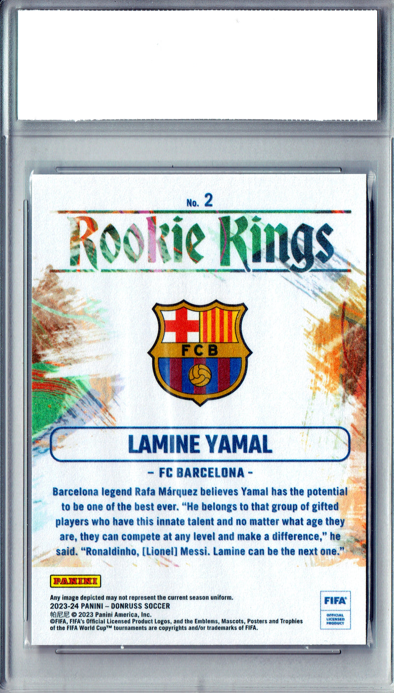 Lamine Yamal Rookie Card 2023 Donruss #2 Rookie Kings, PGI 10, Barcelona Soccer