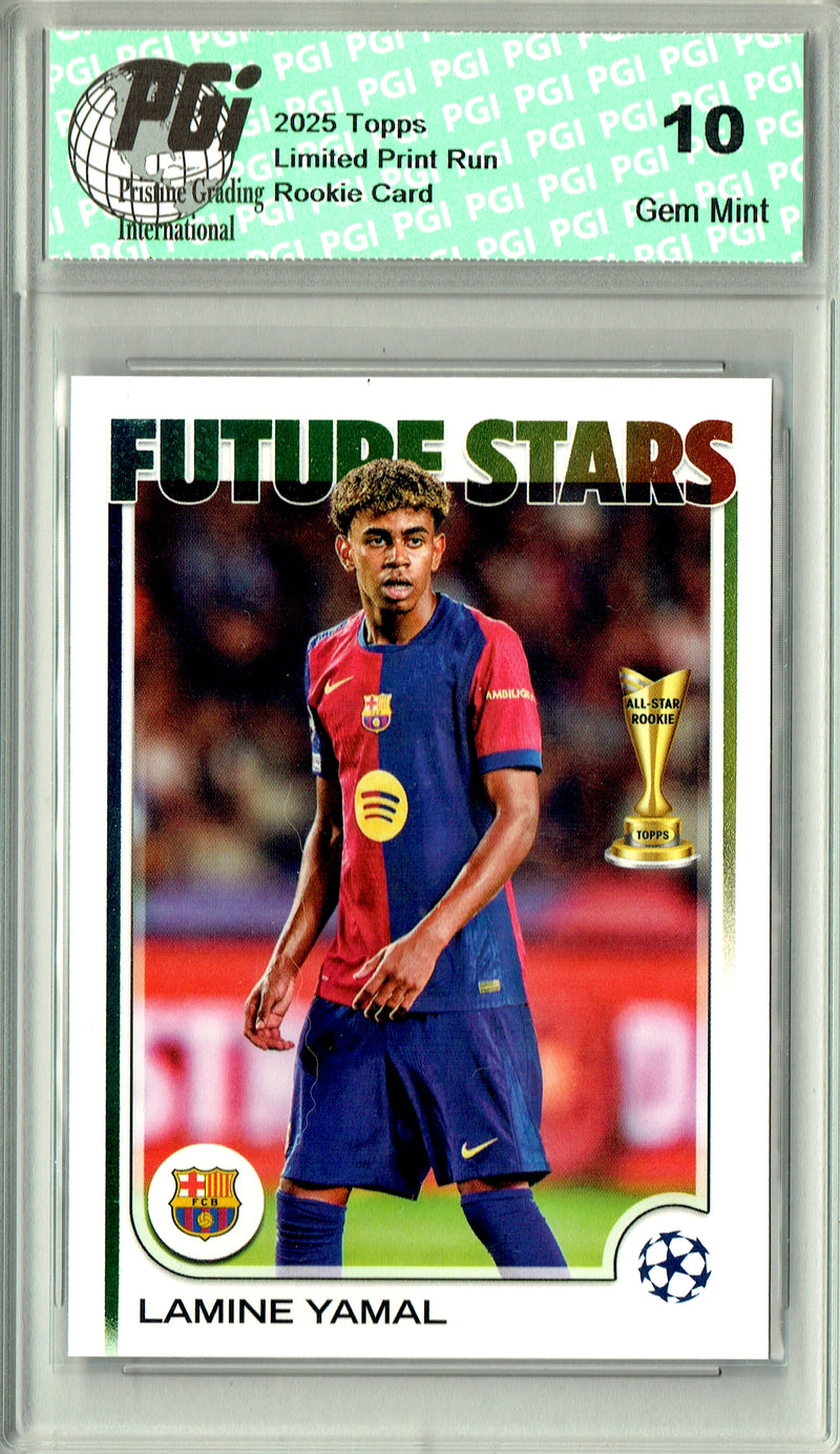 Lamine Yamal Rookie Card 2025 Topps #27 UCC Future Stars, PGI 10, Barcelona Soccer