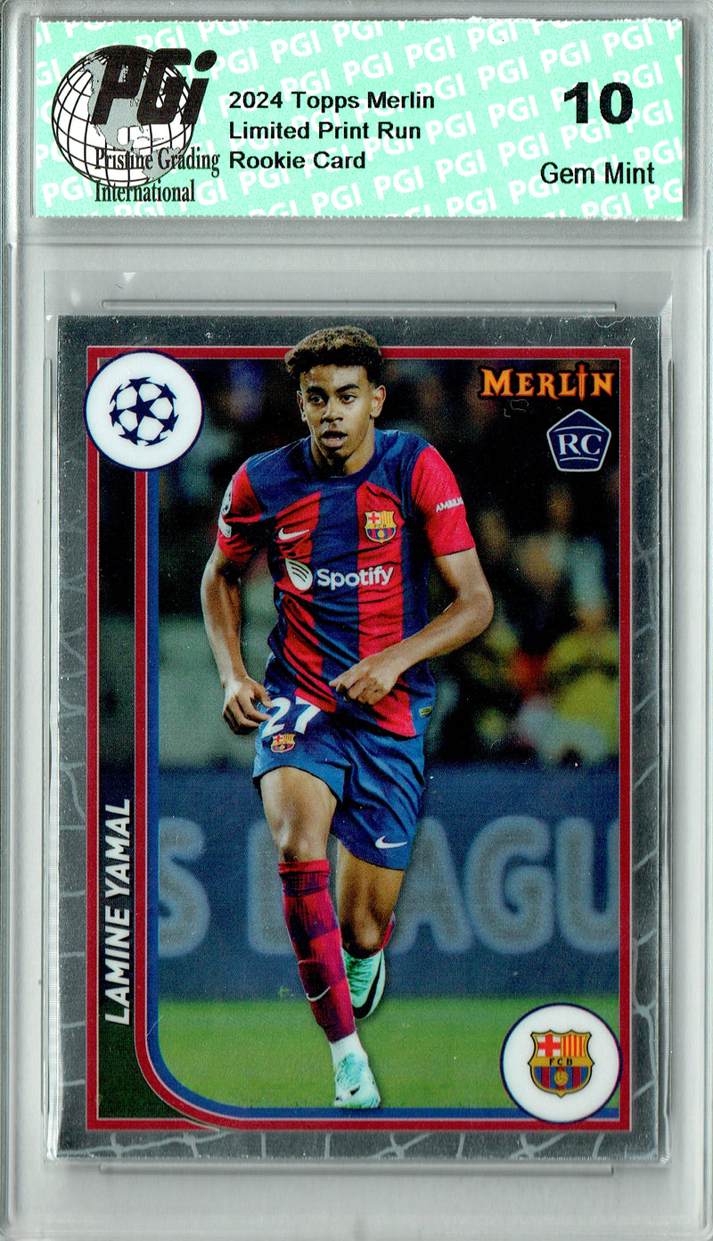 Lamine Yamal Rookie Card 2024 Topps Chrome #27 Merlin, PGI 10, Barcelona Soccer