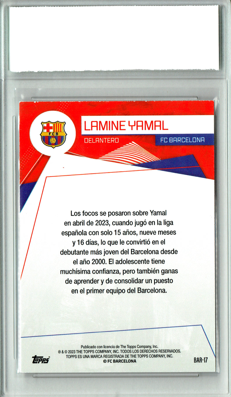 Lamine Yamal Rookie Card 2023 Topps Barcelona Team Set #BAR-17, PGI 10, Barcelona Soccer