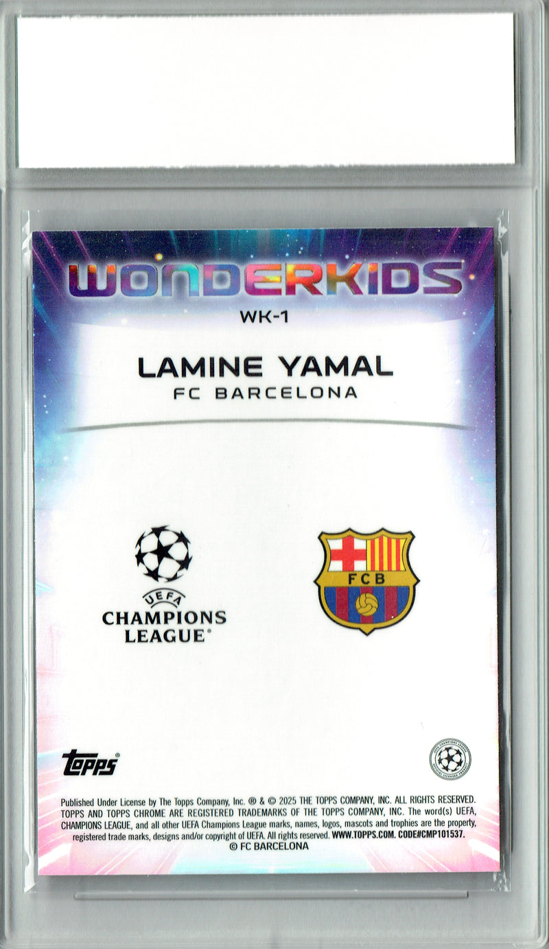 Lamine Yamal Rookie Card 2025 Topps Chrome #WK-1 Wonderkids, PGI 10, Barcelona Soccer