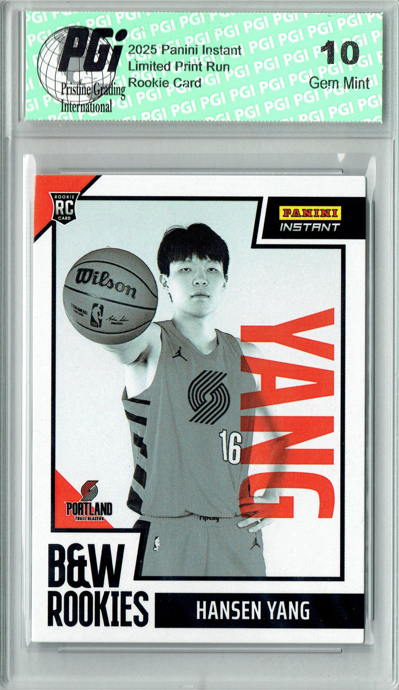 Hansen Yang 2025 Panini Instant #BWR-34 Black White 256 Made Rookie Card PGI 10