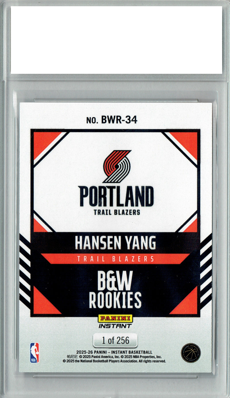 Hansen Yang 2025 Panini Instant #BWR-34 Black White 256 Made Rookie Card PGI 10