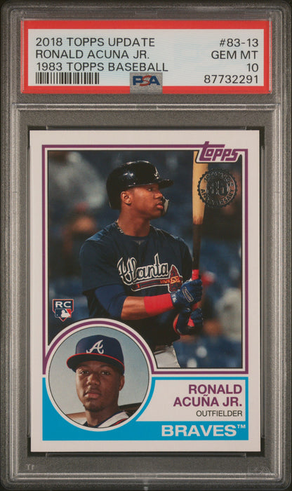 PSA 10 Ronald Acuna 2018 Topps Update #83-13 Braves 1983 Throwback Rookie Card
