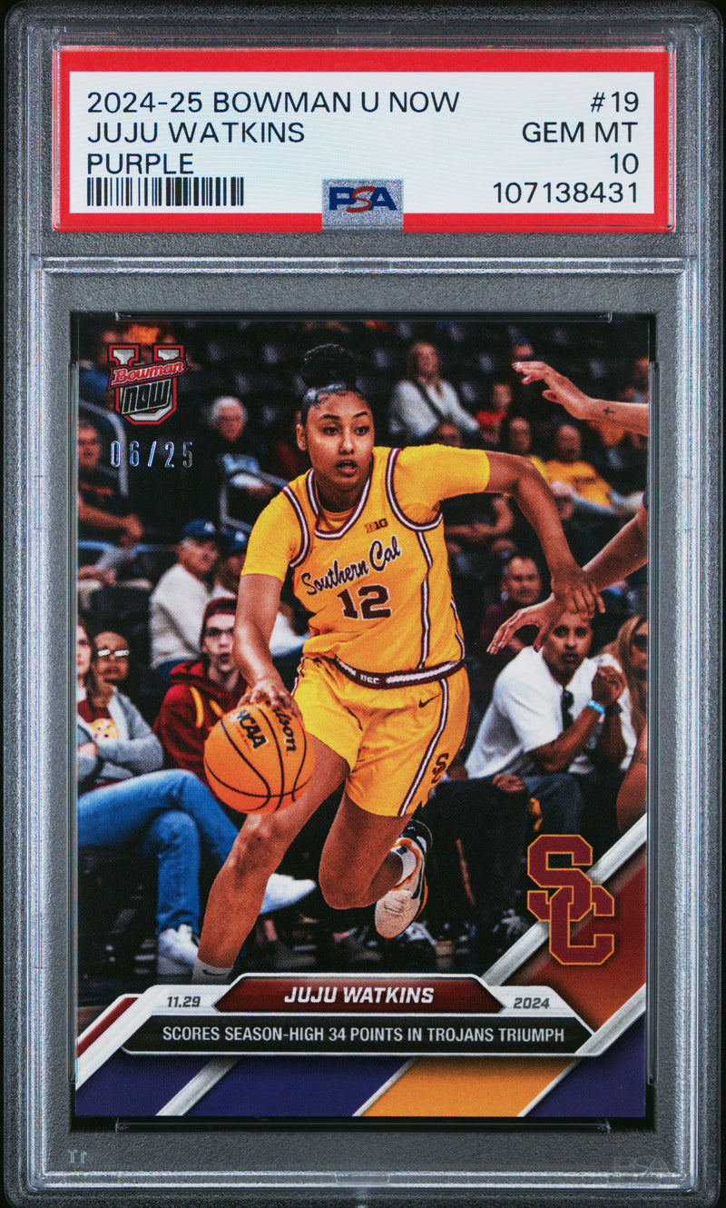 PSA 10 JuJu Watkins 2024 Bowman University Now #19 Purple #6 of 25 Rookie Card USC Trojans
