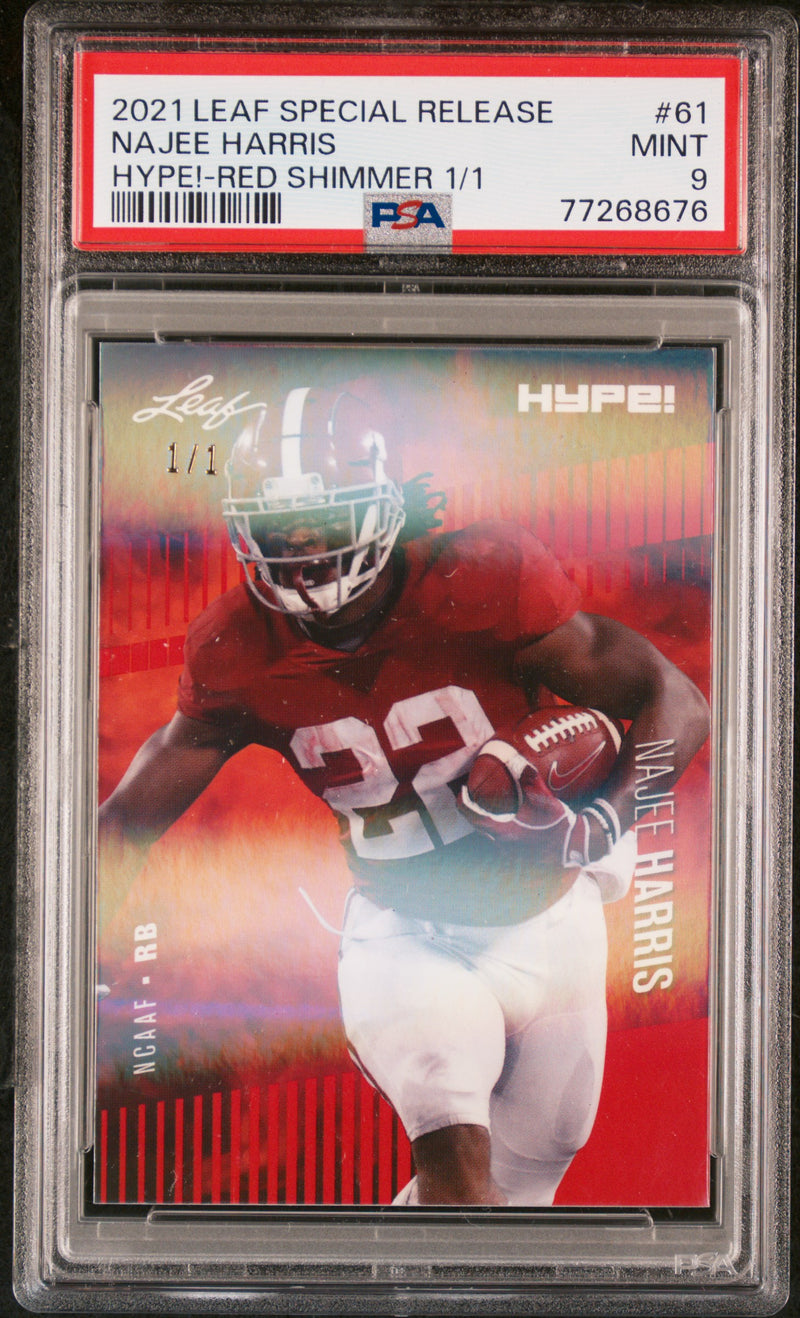Najee Harris Rookie Card Pittsburgh PSA MINT 9 (Mint) Football Trading Card 2021 Leaf HYPE! #61 Red Shimmer 1/1