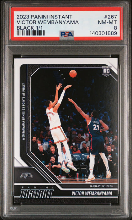 PSA 8 Victor Wembanyama 2023 Panini Instant #267 Black 1 of 1 Rookie Card