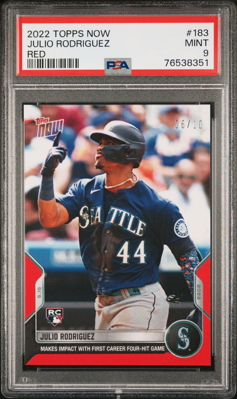 Julio Rodriguez PSA 9 2022 Topps Now #183 Rookie Card Red #6/10 Mariners