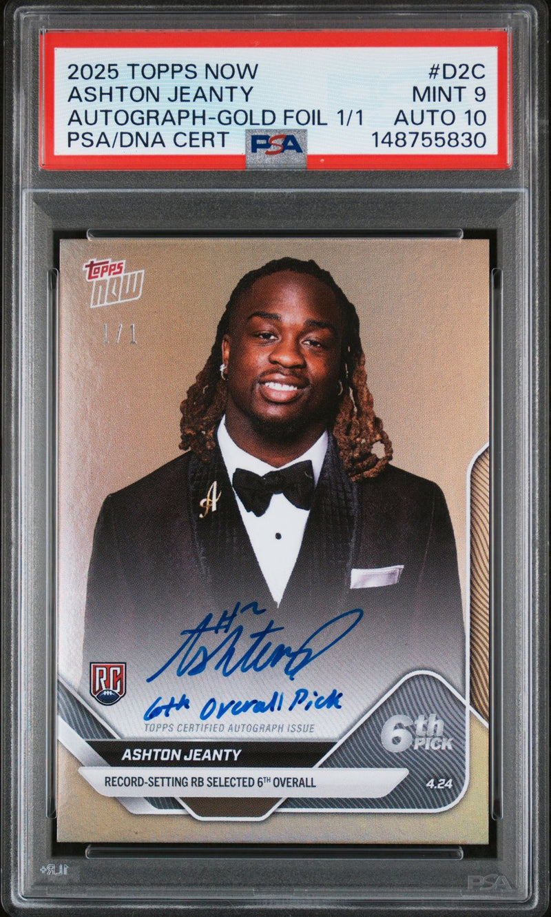 PSA 10 Ashton Jeanty 2025 Topps Now #D-2C Gold Foil Fractor Auto 1/1 Rookie Card Las Vegas Raiders