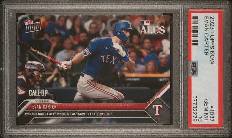 PSA 10 Evan Carter 2023 Topps Now #1037 Call-Up Rookie Card Texas Rangers