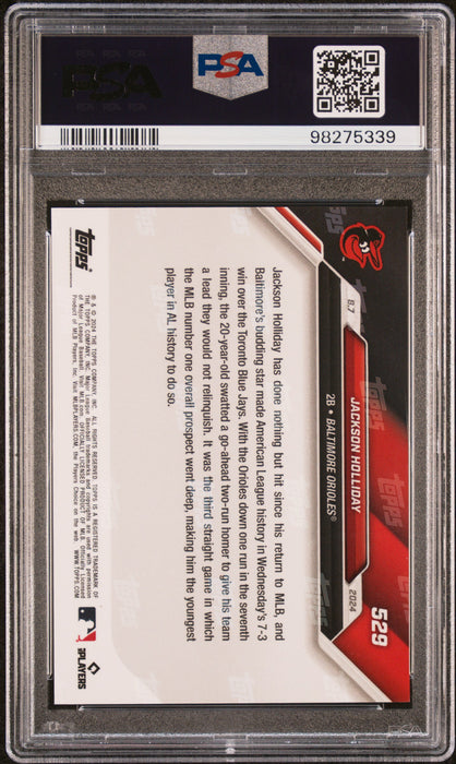 PSA 10 Jackson Holliday 2024 Topps Now #529 Jersey #7/10 Red SP Rookie Card