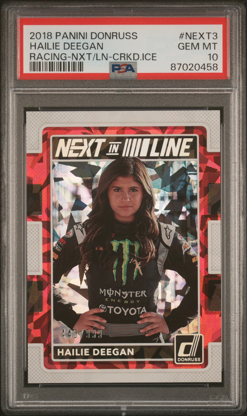 PSA 10 Hailie Deegan 2018 Panini Donruss #Next3 Next Cracked Ice 999 Rookie Card Monster/Toyota